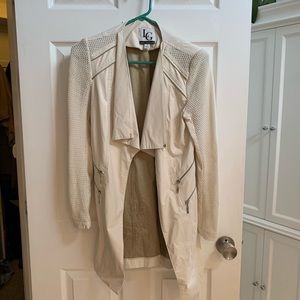 White faux leather jacket with crochet net detail